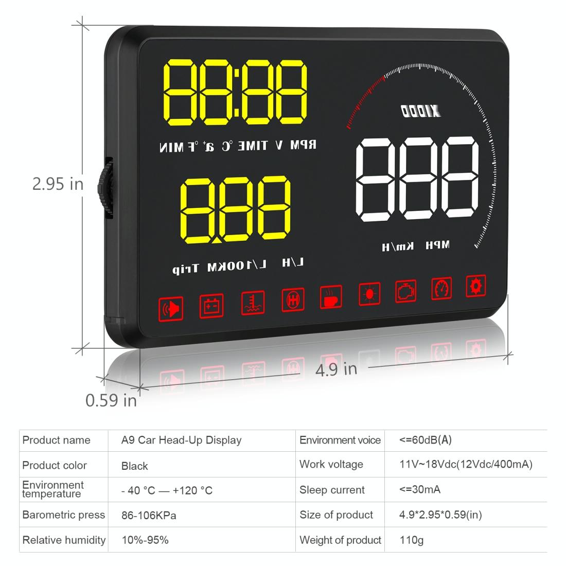 Universal Car Obd2 Hud 5.5 Inch Display Blue 10