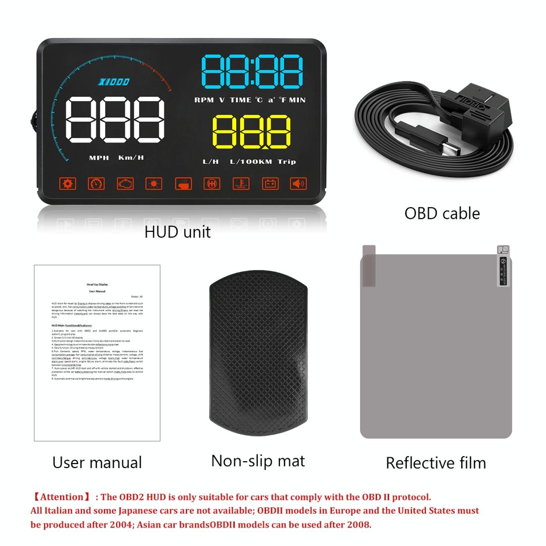 Universal Car Obd2 Hud 5.5 Inch Display Blue 11