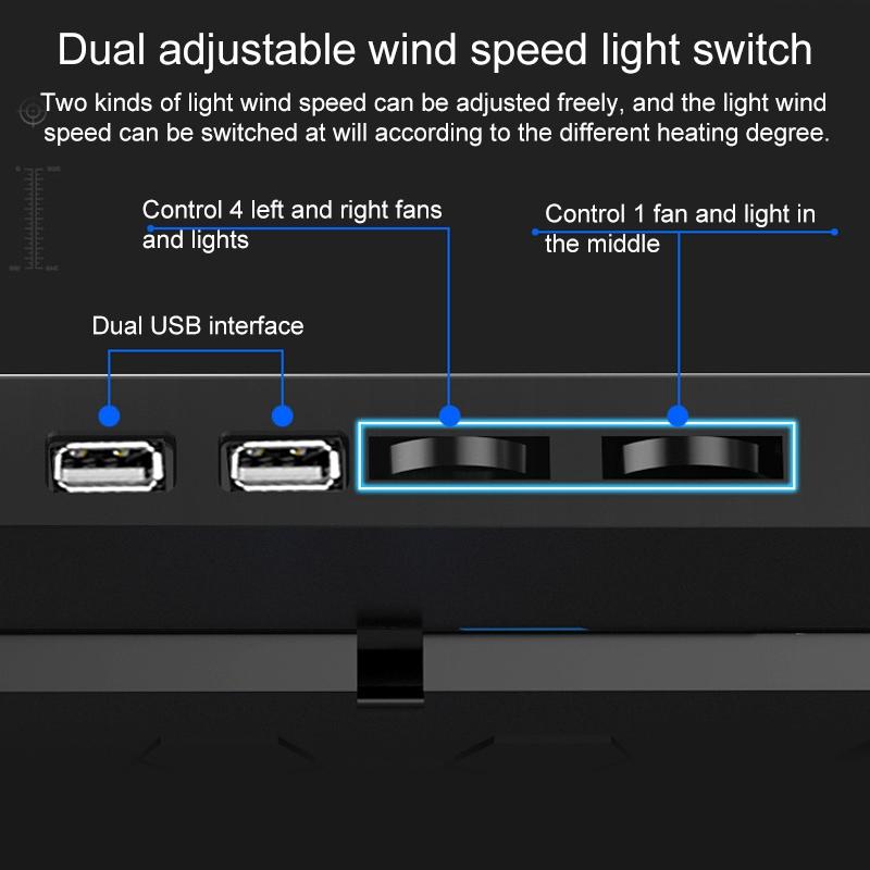 5-core Dual Port Laptop Stand with Cooling Fan - Blue 13