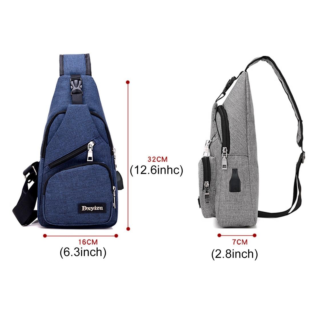Multi Function Canvas Chest Bag With Usb Charging Outdoor Sports Shoulder Bag For Men / Women / Students - Blue 4