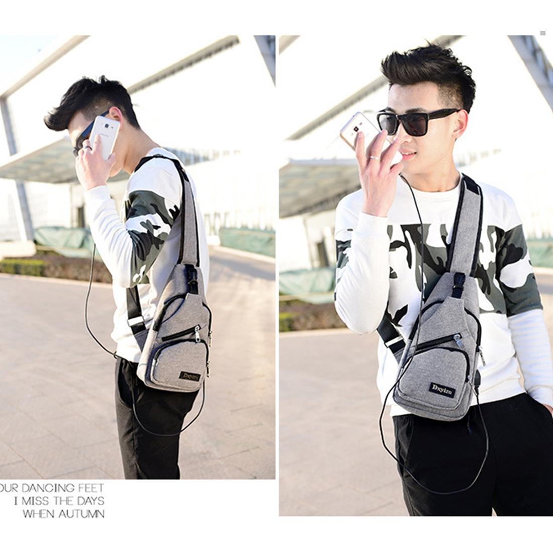 Multi Function Canvas Chest Bag With Usb Charging Outdoor Sports Shoulder Bag For Men / Women / Students - Blue 14