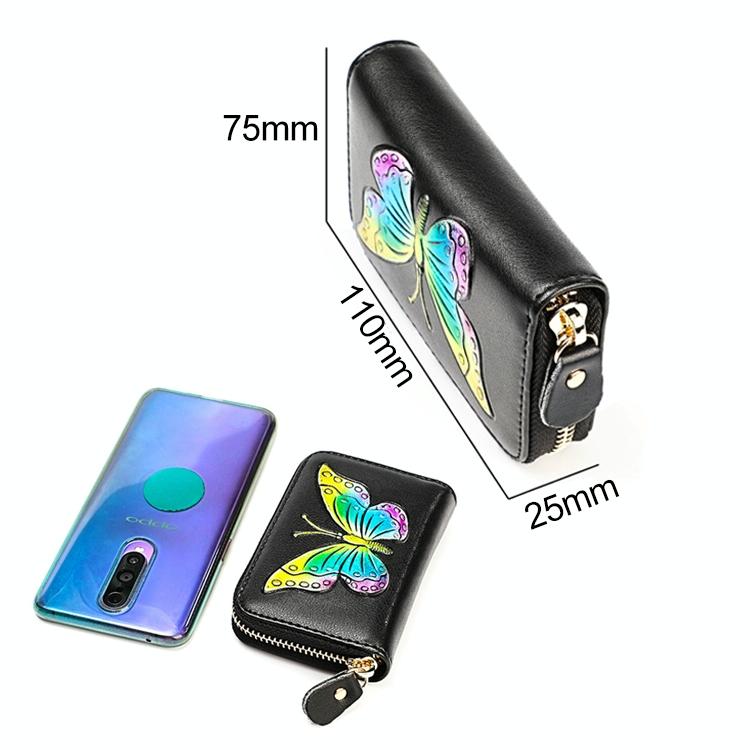 Leather Wallet with Rfid Protection and Butterfly Pattern - Blue 3