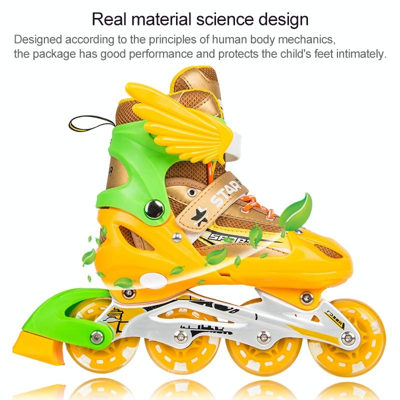 Adjustable Kids Roller Skates Set - Full Flash Single Four-wheel - Size l - Blue 3