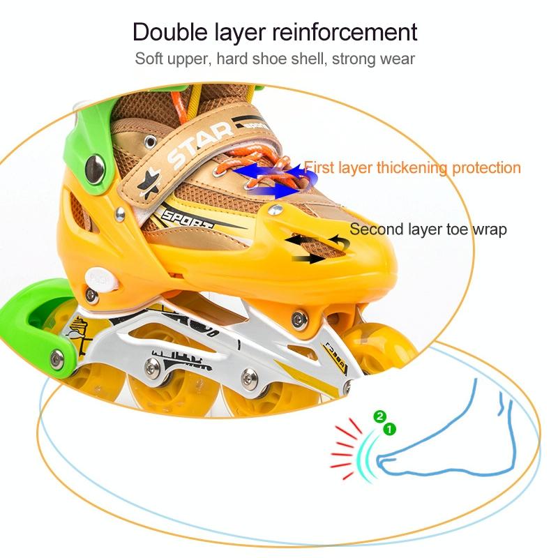 Adjustable Kids Roller Skates Set - Full Flash Single Four-wheel - Size l - Blue 4