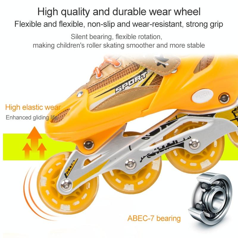 Adjustable Kids Roller Skates Set - Full Flash Single Four-wheel - Size l - Blue 6