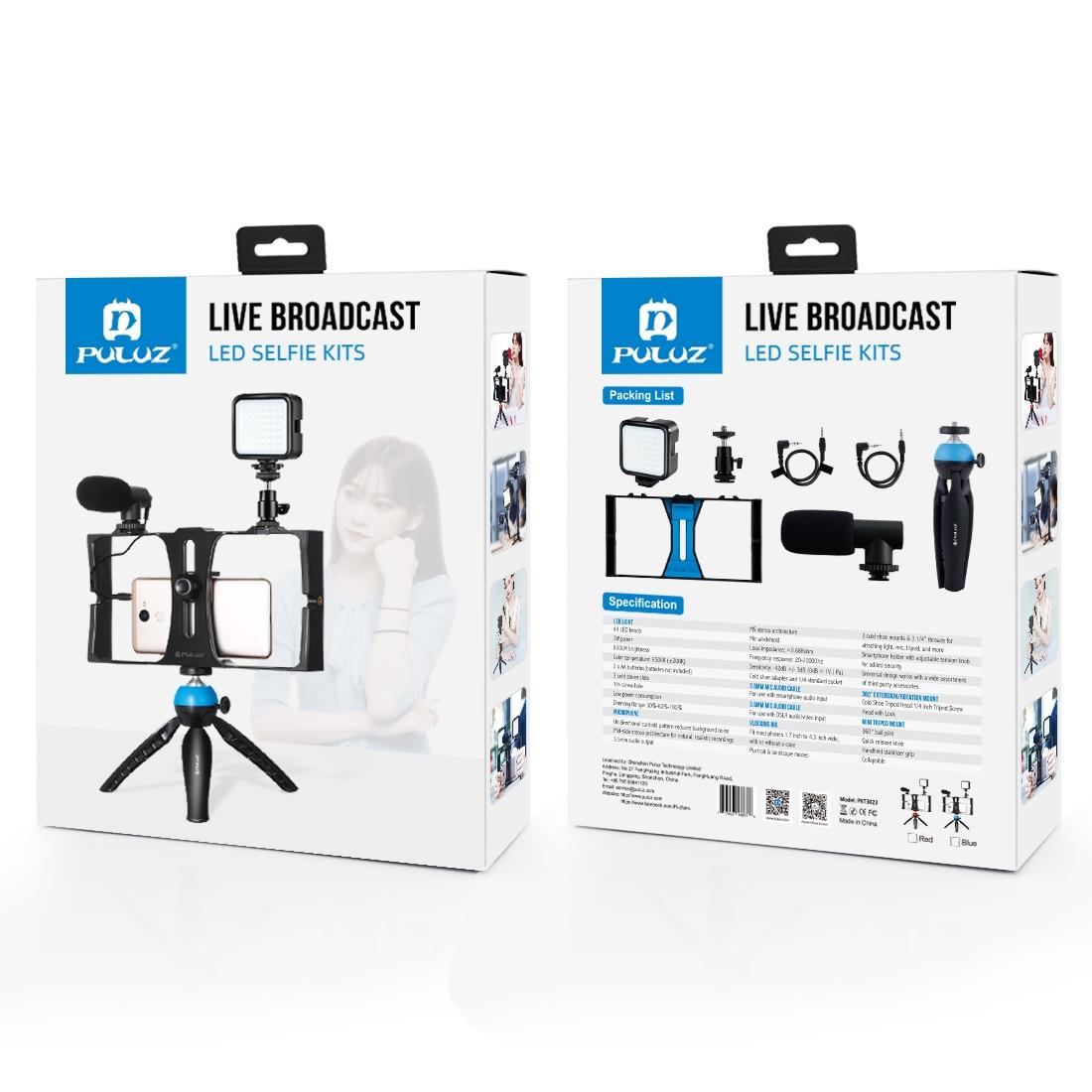 Vlogging Live Broadcast Kit With Led Fill Light Microphone Tripod Mount & Cold Shoe Head - Blue 5