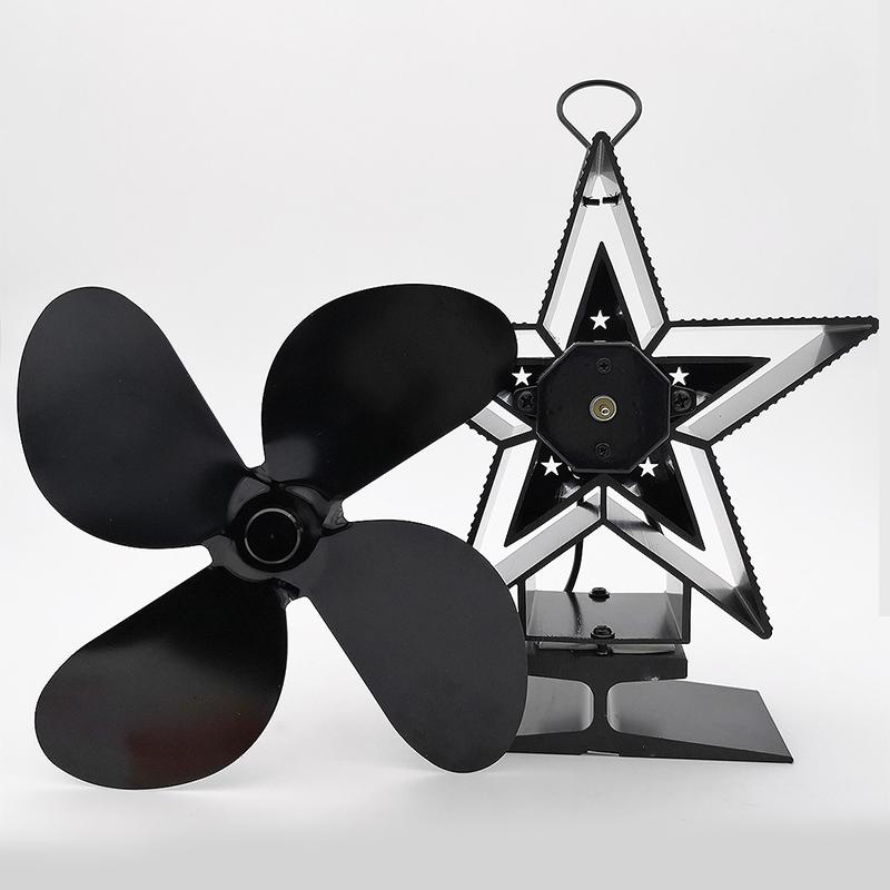 Efficient 4-blade Heat-powered Stove Fan - Aluminum - Blue 4