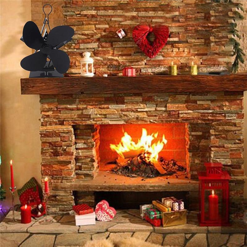 Efficient 4-blade Heat-powered Stove Fan - Aluminum - Blue 7