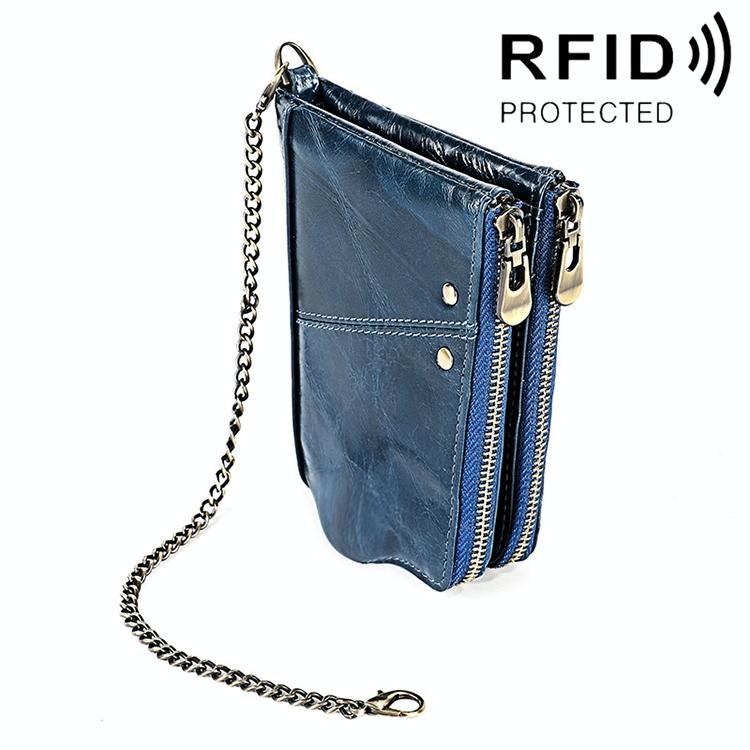 Leather Wallet with Rfid Protection and Strap - Card Slots - Blue 8