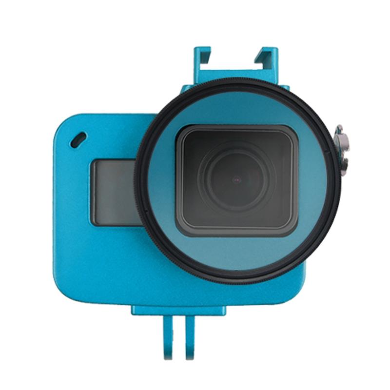 Aluminum Protective Cage with Insurance Frame and 52mm Uv Lens for Gopro Hero7 / 6 / 5 - Blue 3