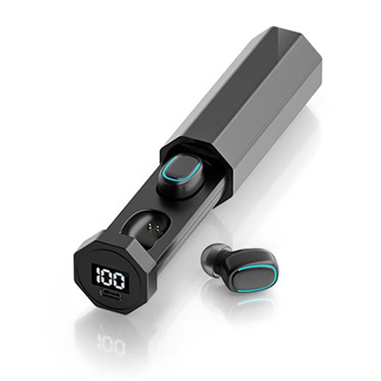 True Wireless Bluetooth Earphones with Digital Display and Charging Box - Blue