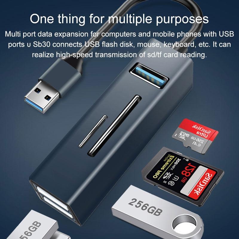 5-In-1 Usb3.0 Hub Adapter 3X Usb + Sd / Tf Reader - Blue 5