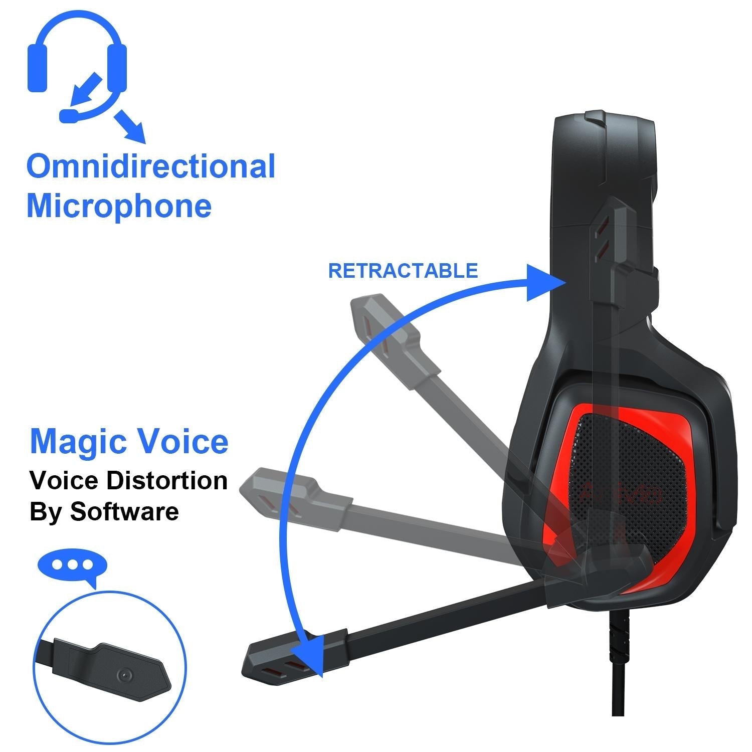 Retractable Mic Gaming Headset 3.5Mm Plug 2.2M Cable - Black Blue 5