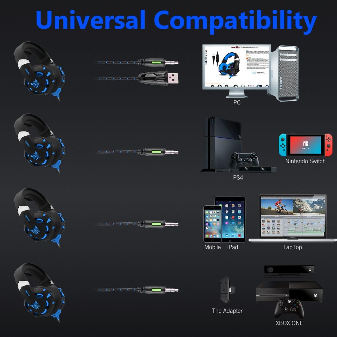 Surround Gaming Headset With Mic & Led Lights - Black Blue 7