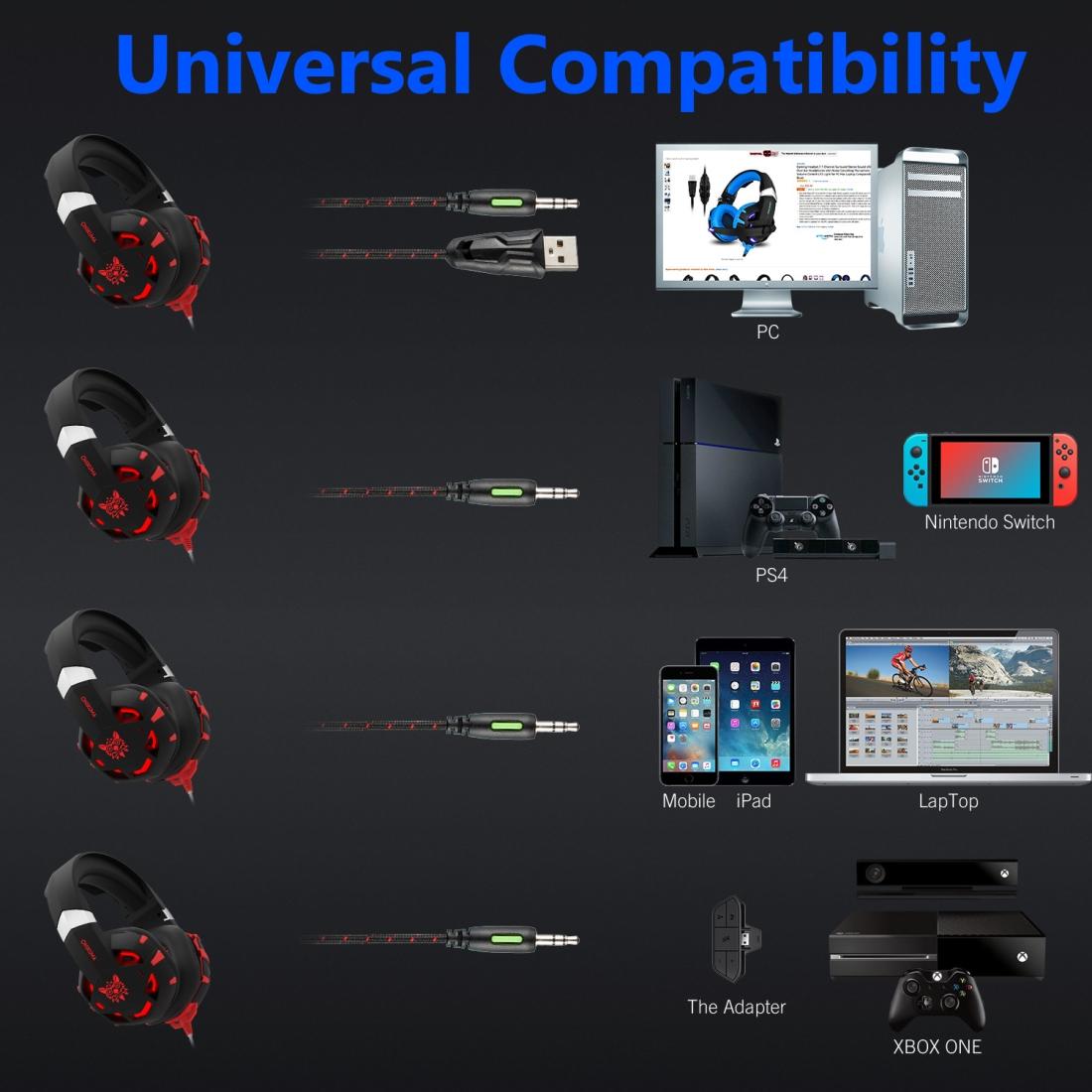 Surround Gaming Headset With Mic & Led Lights - Black Blue 13