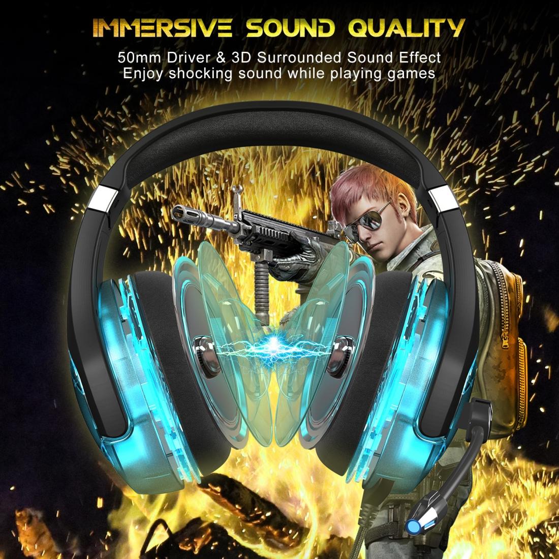 Surround Gaming Headset With Mic & Led - Black Blue 7