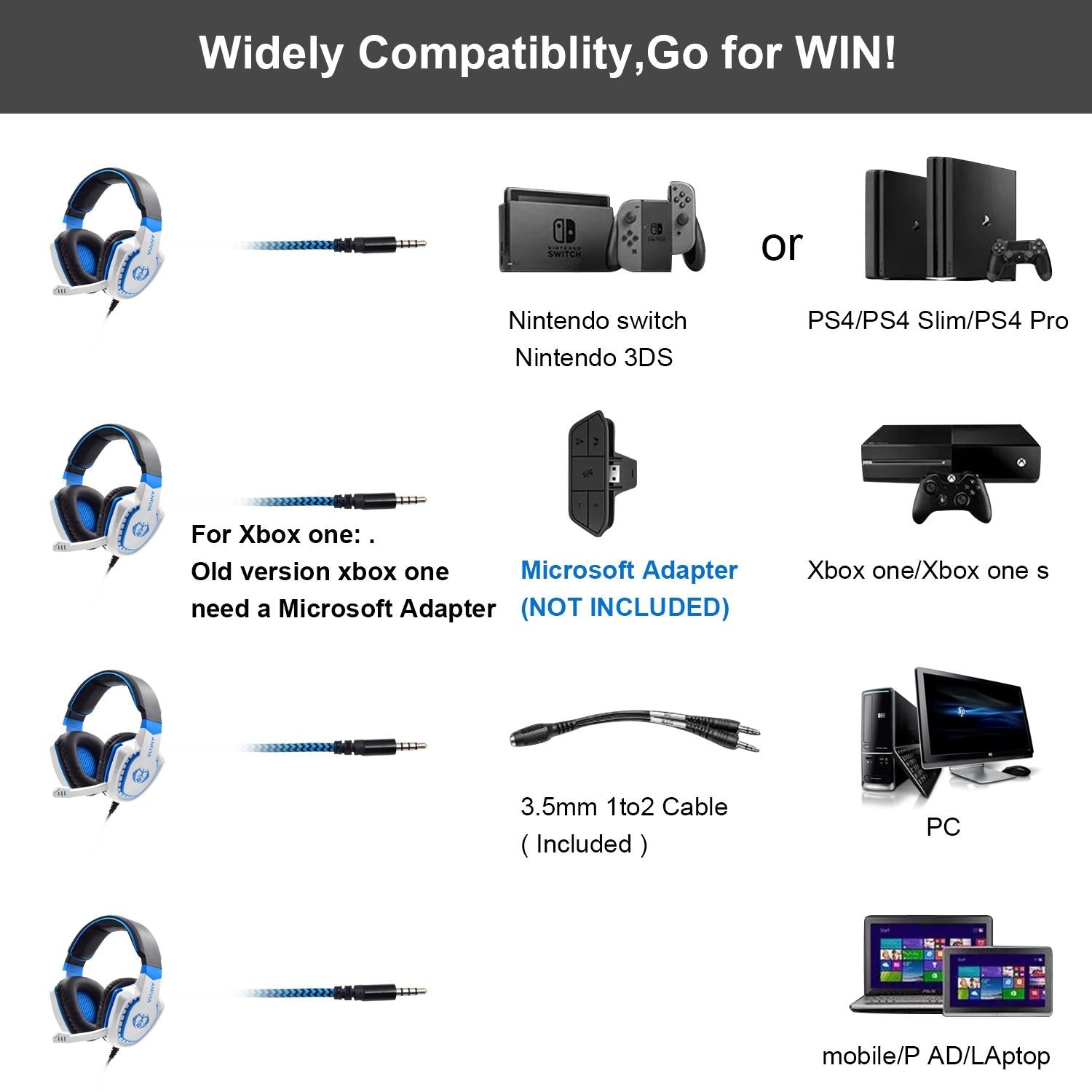 3.5Mm Noise-Canceling Gaming Headset With Retractable Mic 2M Cable - Black Blue 7