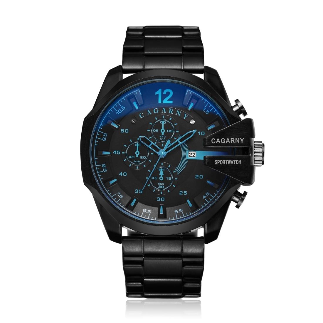 Men Stainless Steel Sports Watch with Large Dial - Black & Blue 3