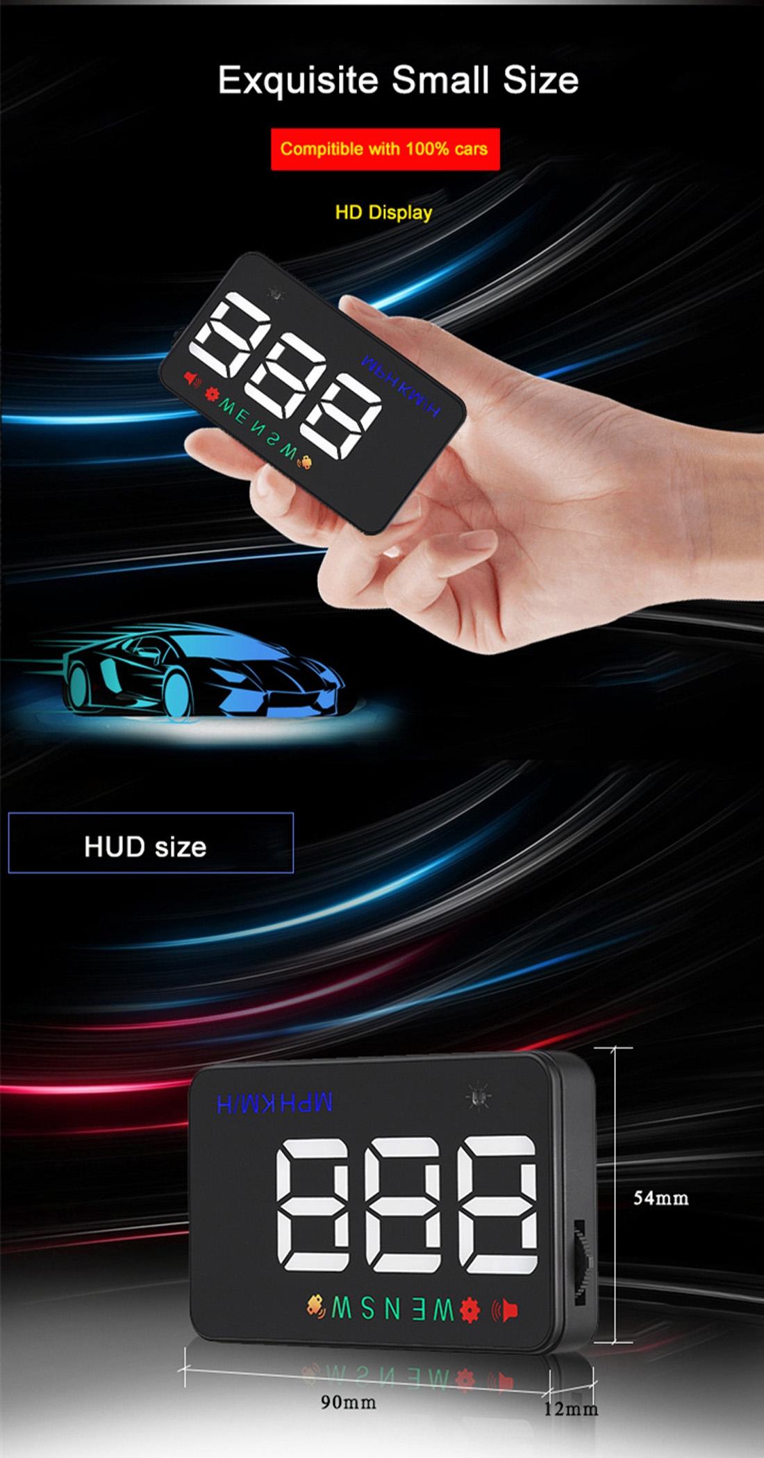 3.5 Inch Car Hud With Gps 2 Display Modes Light Sensors Speed & Compass Speed Alarm - Green Light 6