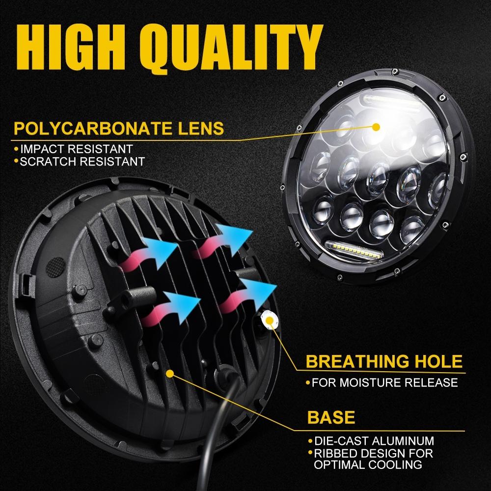2 Pcs 7 Inch Dc10 - 48V 36W 6000K Harley Motorcycle Headlight With 12 Smd - 5630 - Led Lamps And 12 Crystal Lamp Beads White Light 5