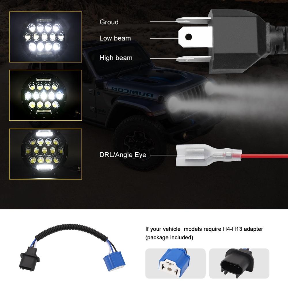 2 Pcs 7 Inch Dc10 - 48V 36W 6000K Harley Motorcycle Headlight With 12 Smd - 5630 - Led Lamps And 12 Crystal Lamp Beads White Light 7