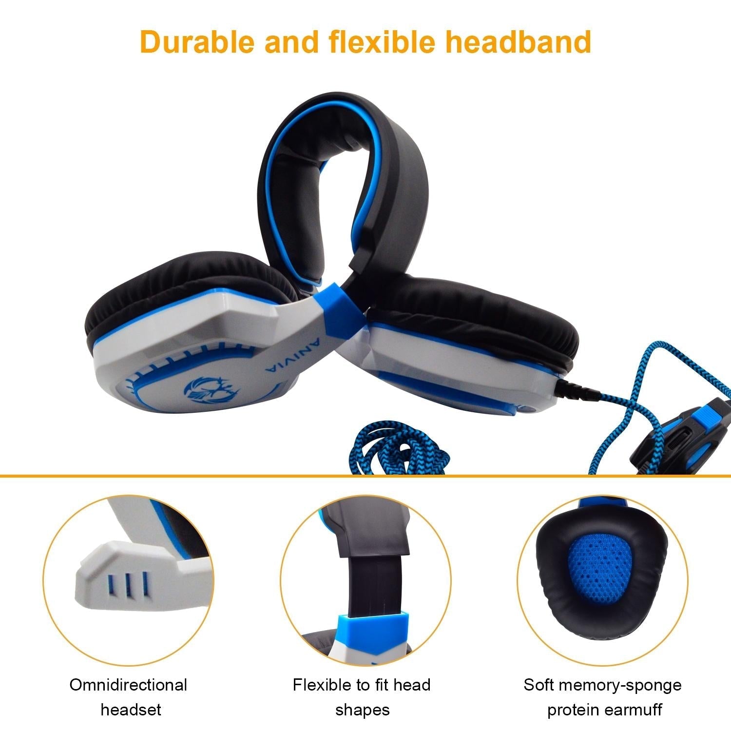3.5Mm Noise-Canceling Gaming Headset With Retractable Mic 2M Cable - White Blue 5