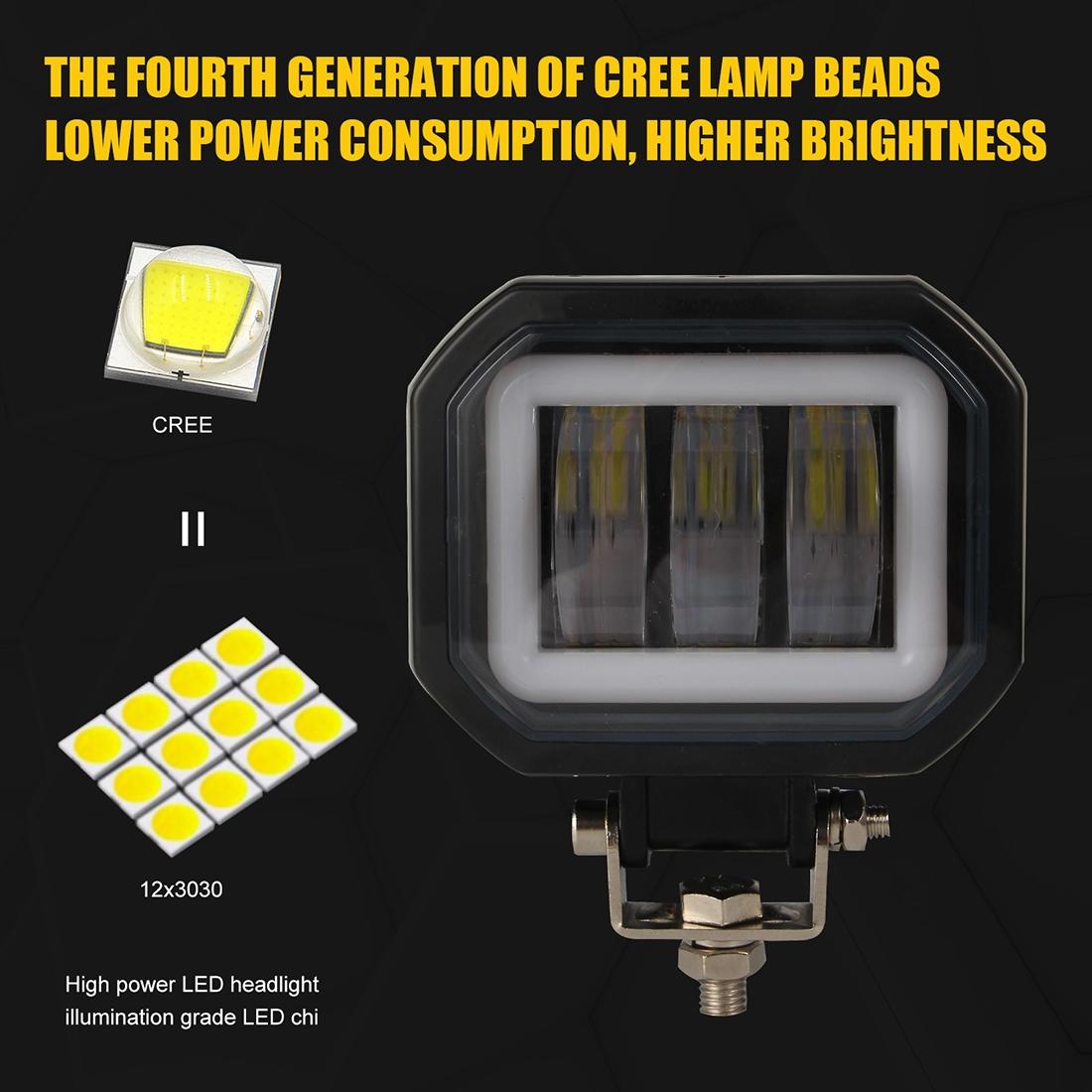 2 Pcs Car 4 Inch Square Spotlight Work Light With Angel Eyes Yellow Light 6