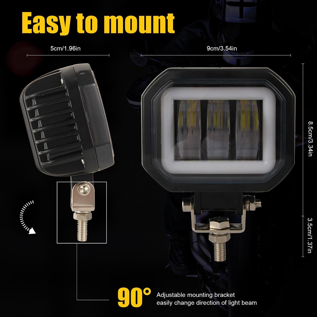 2 Pcs Car 4 Inch Square Spotlight Work Light With Angel Eyes Yellow Light 7