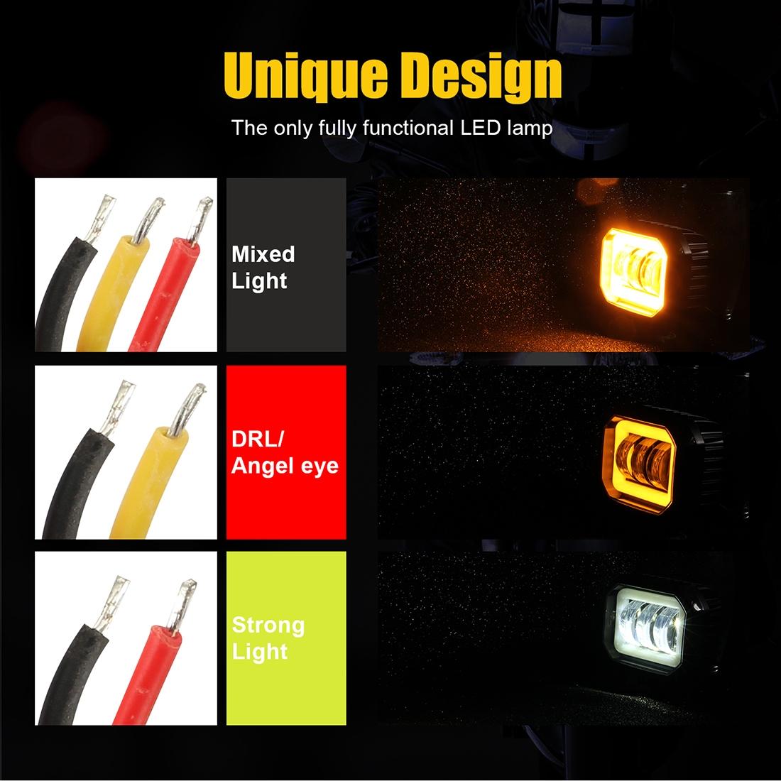 2 Pcs Car 4 Inch Square Spotlight Work Light With Angel Eyes Yellow Light 11
