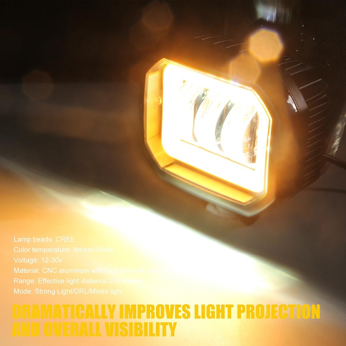 2 Pcs Car 4 Inch Square Spotlight Work Light With Angel Eyes Yellow Light 12