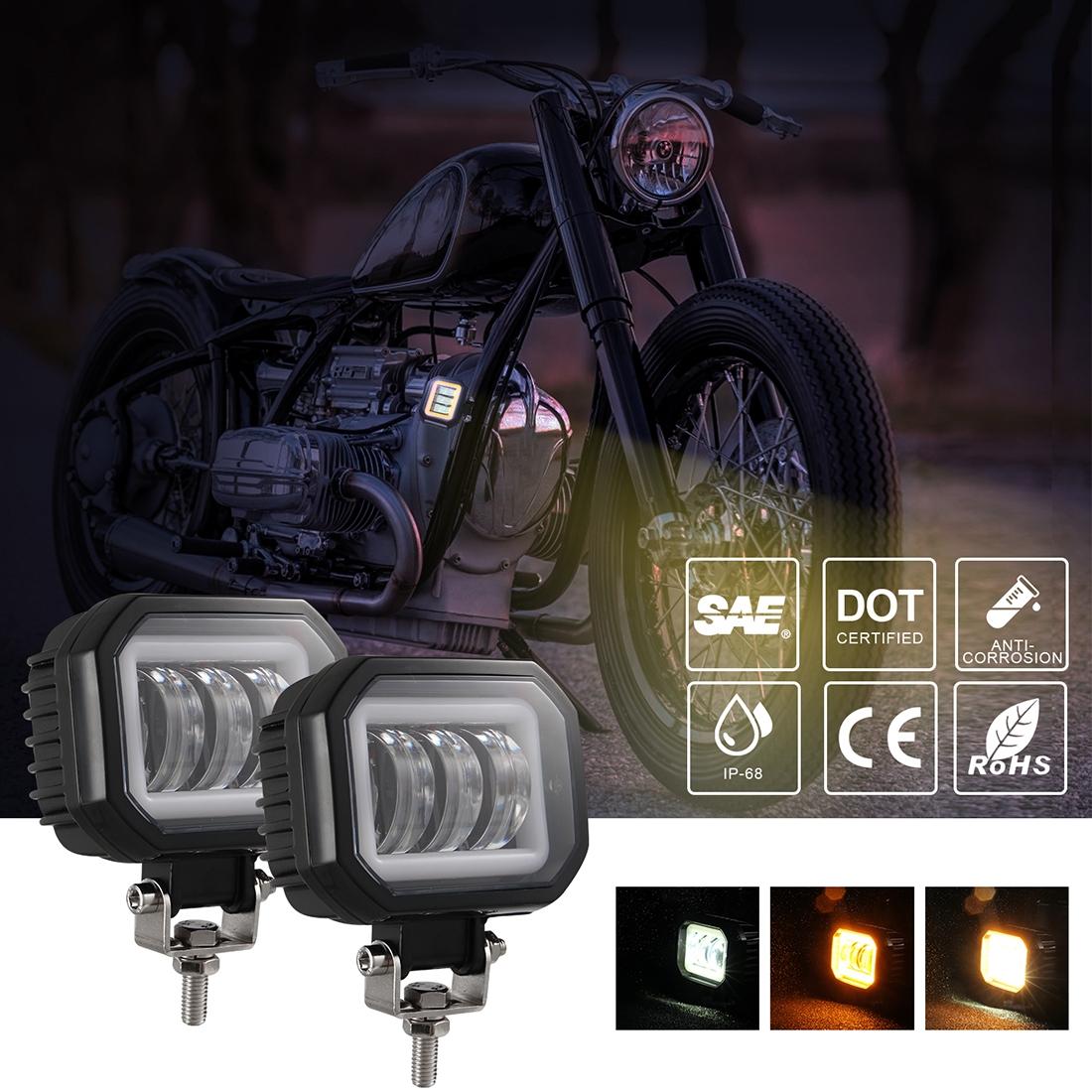 2 Pcs Car 4 Inch Square Spotlight Work Light With Angel Eyes Yellow Light 13