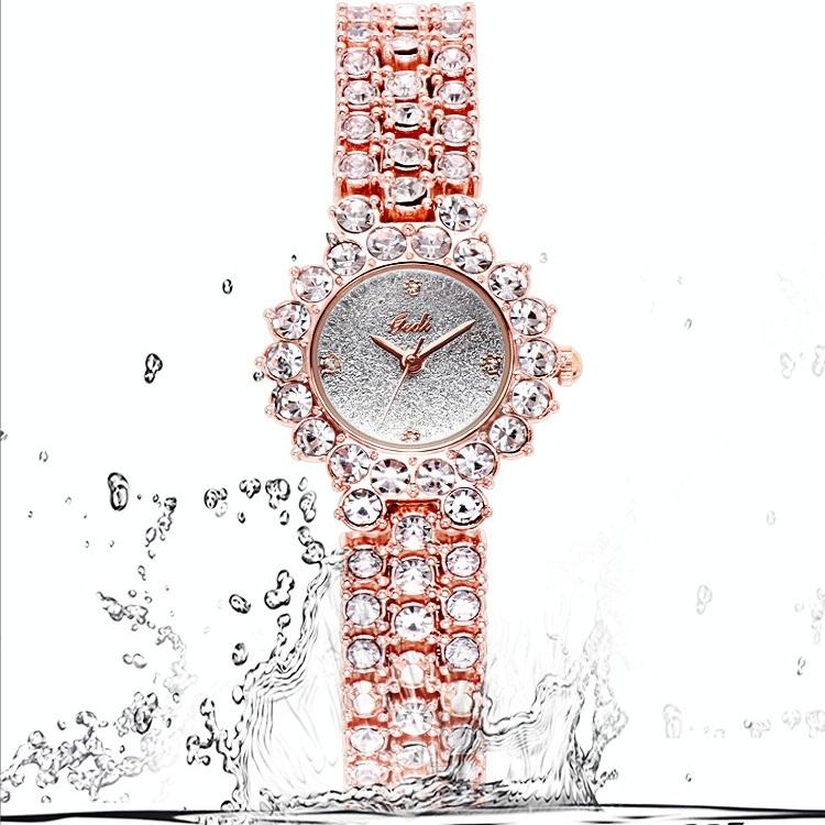 Women Quartz Bracelet Watch with Diamond Accents - Silver Shell Red Plate 4