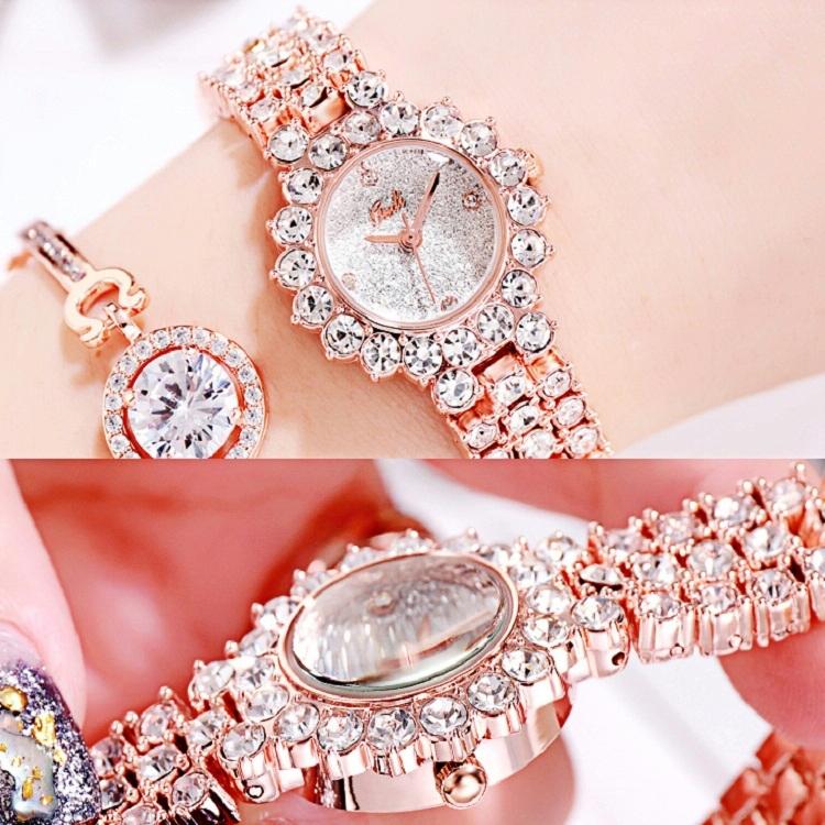 Women Quartz Bracelet Watch with Diamond Accents - Silver Shell Red Plate 6