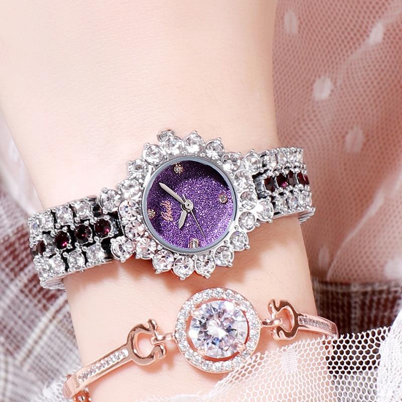 Women Quartz Bracelet Watch with Diamond Accents - Silver Shell Red Plate 9