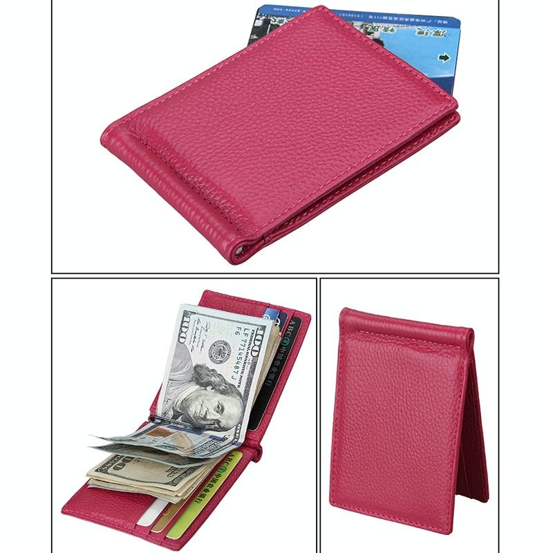 Leather Rfid Card Holder Wallet - 6 Slots Magenta 5
