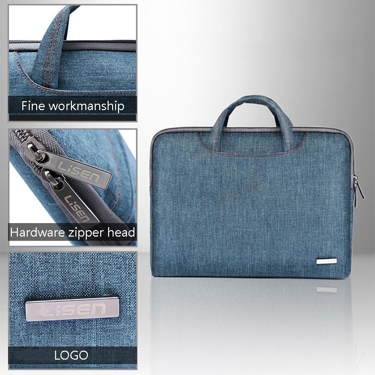 15.6 Inch Simple Business Laptop Bag With Liner - Ls-116 - Canvas Colourful Leaves Blue 6