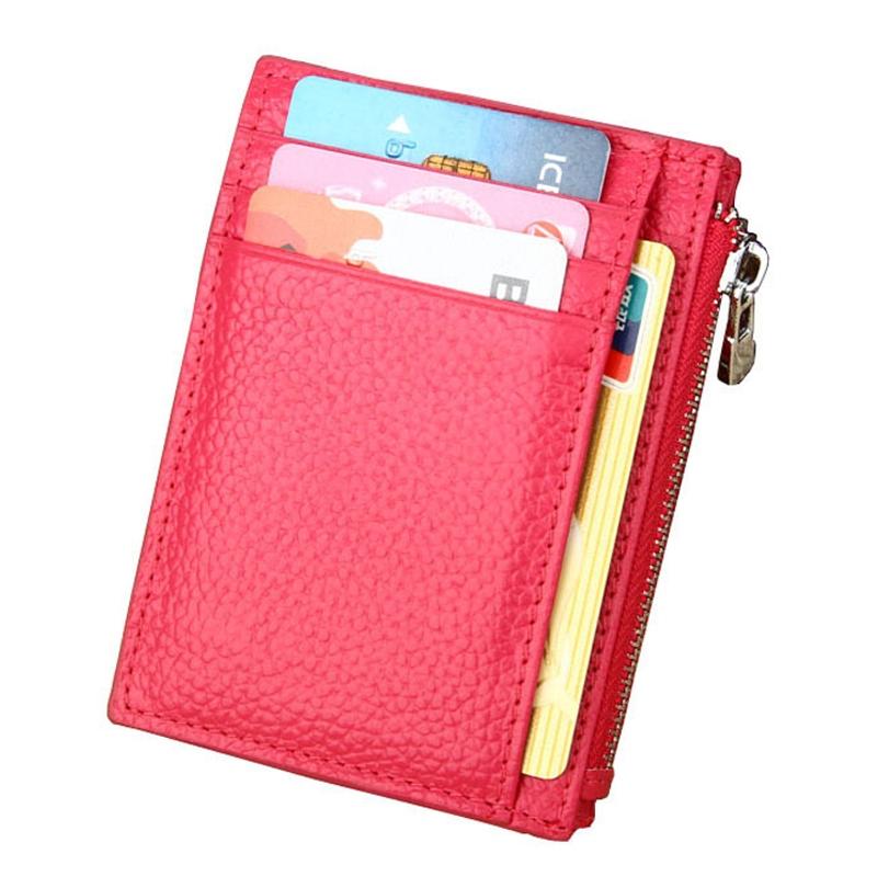 Leather Rfid Blocking Card Holder Wallet - Cowhide - Magenta