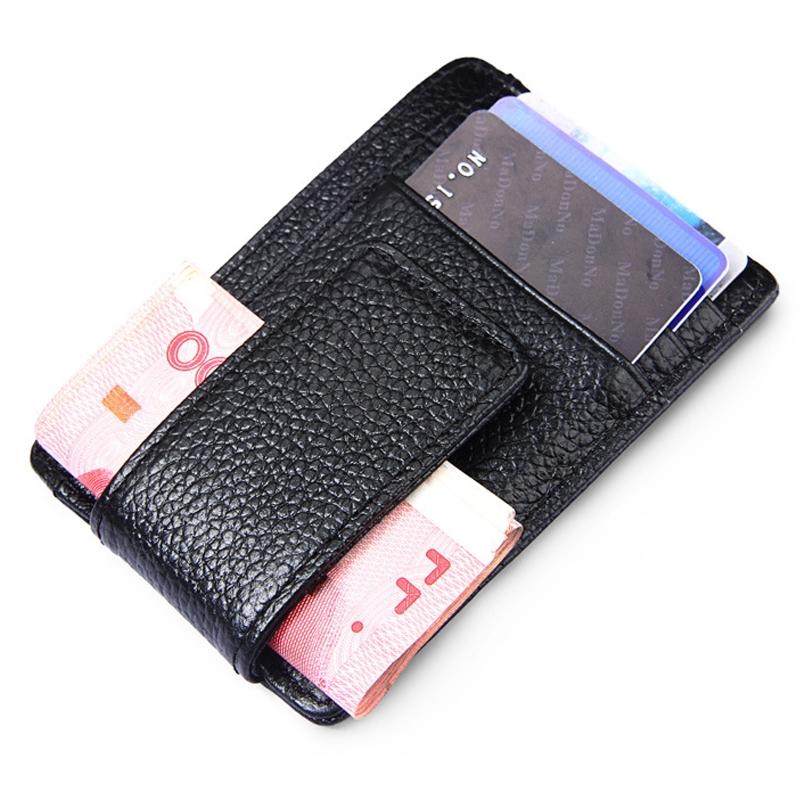 Leather Rfid Blocking Card Holder Wallet with 3 Slots and Pocket - Magenta