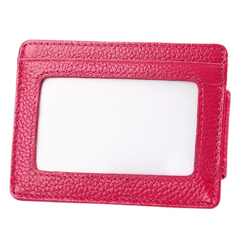 Leather Rfid Blocking Card Holder Wallet with 3 Slots and Pocket - Magenta 4