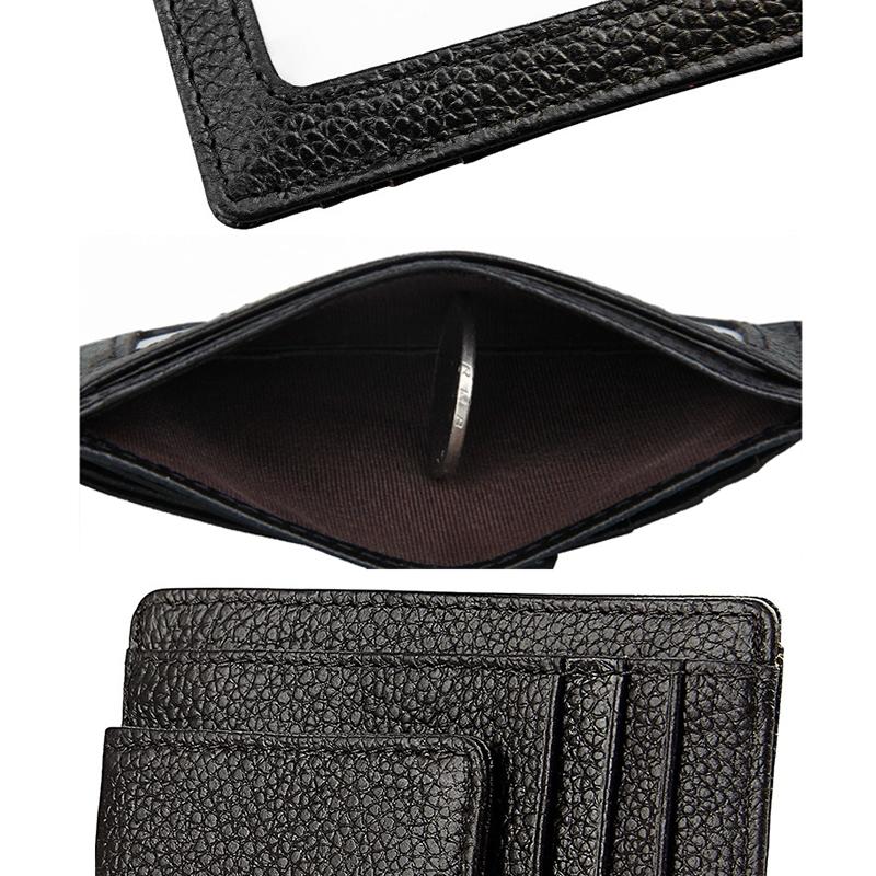 Leather Rfid Blocking Card Holder Wallet with 3 Slots and Pocket - Magenta 7
