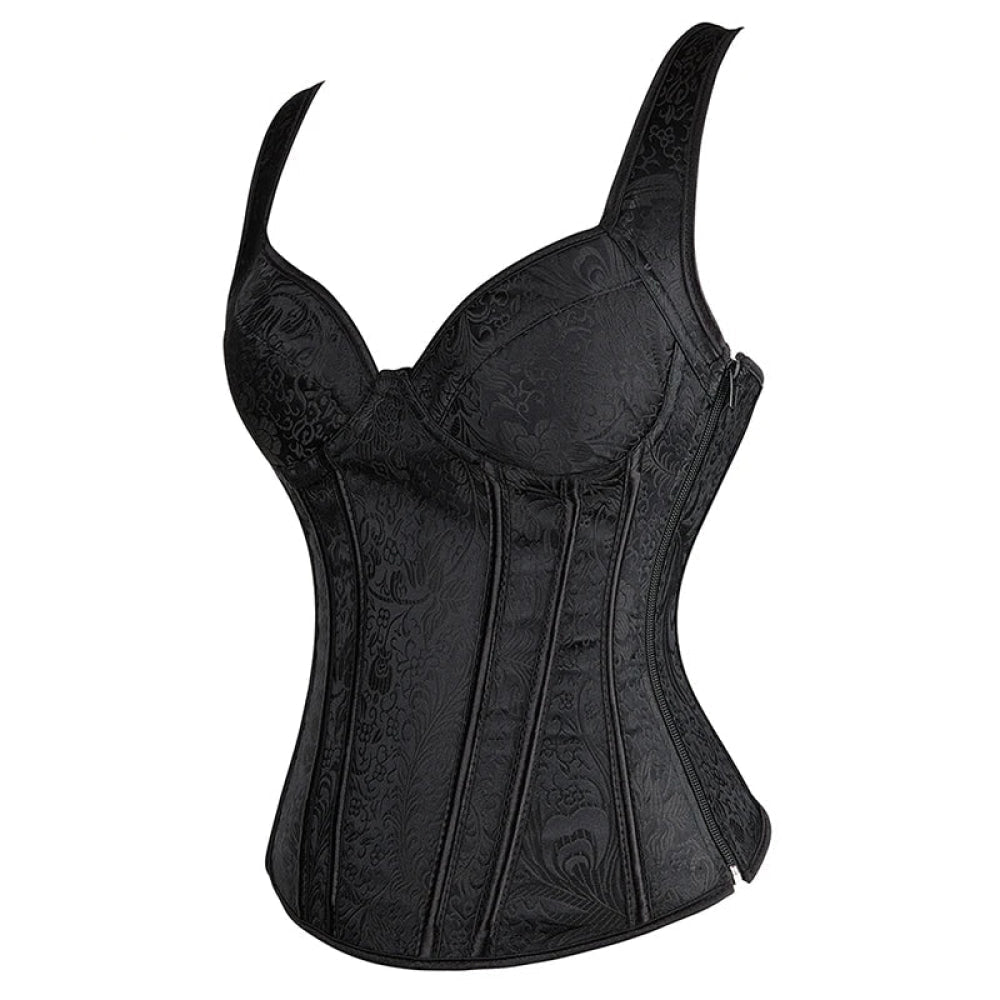 Black Retro Steampunk Padded Corset & Bustier Side Zipper Plus Size - Black - 5Xl 8
