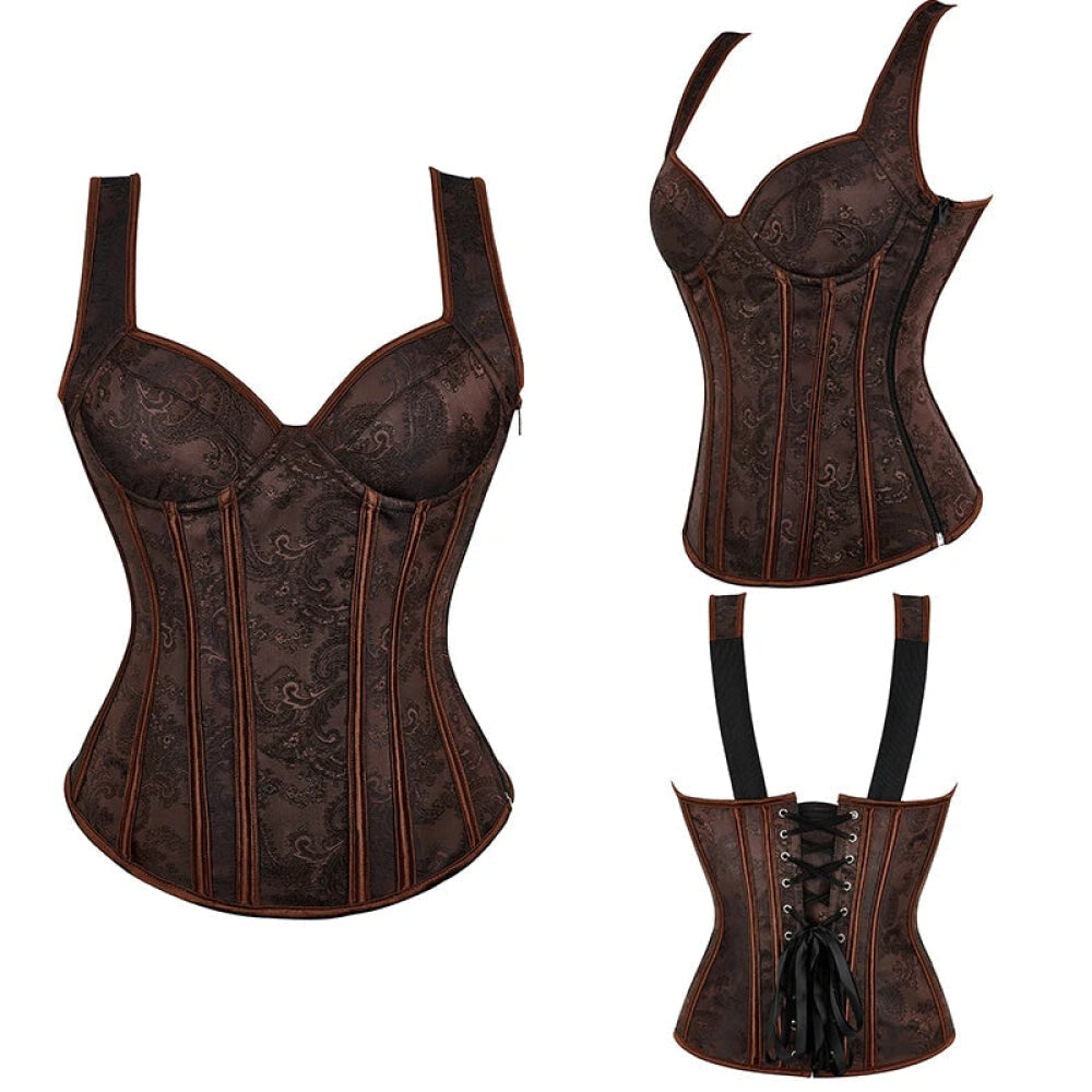 Adjustable Plus Size Steampunk Gothic Corset With G String S To 6Xl - Black - M 8