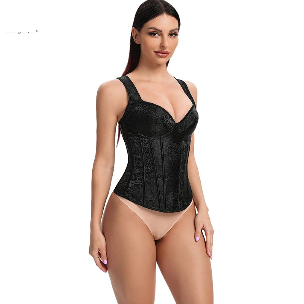 Adjustable Plus Size Steampunk Gothic Corset With G String S To 6Xl - Black - 4Xl 4
