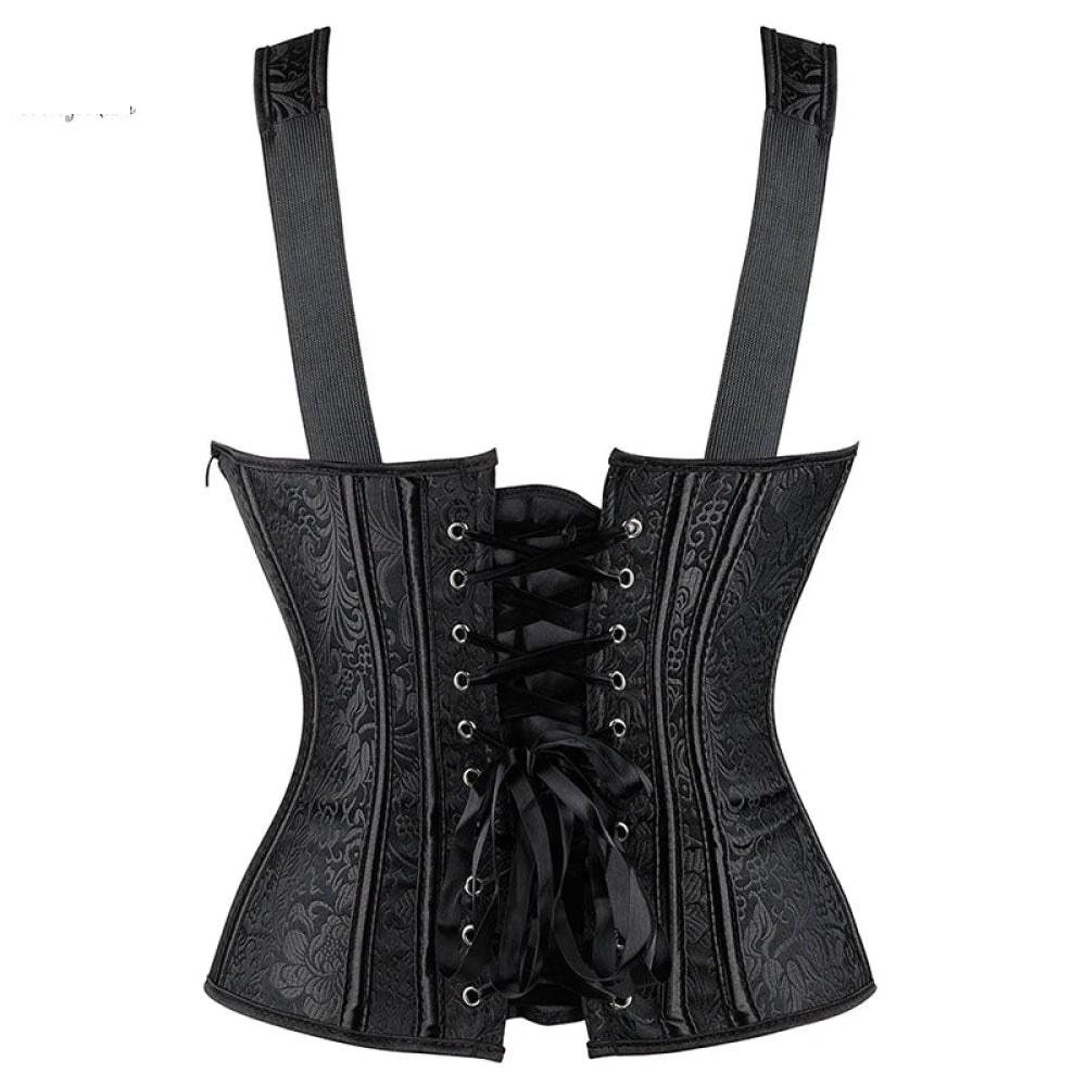 Adjustable Plus Size Steampunk Gothic Corset With G String S To 6Xl - Black - 4Xl 5