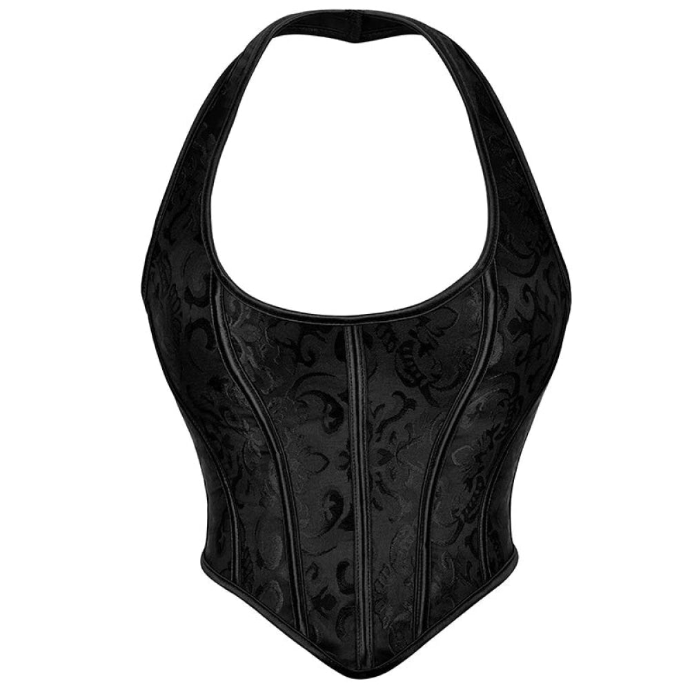 Steampunk Chest Binder Bustier Halter Corset Top For Women Plus Size Retro Corselet - 767 Black - S