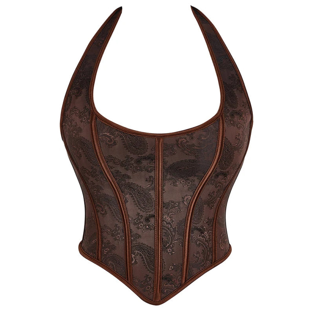 Steampunk Chest Binder Bustier Halter Corset Top For Women Plus Size Retro Corselet - 972 Brown - Xl