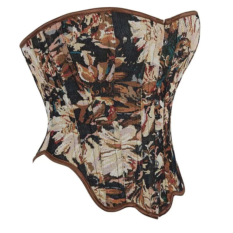 Floral Fishbone Corset Top Retro Bodice Plus Size Xs-Xl Flounce Irregular Bustier - L 4