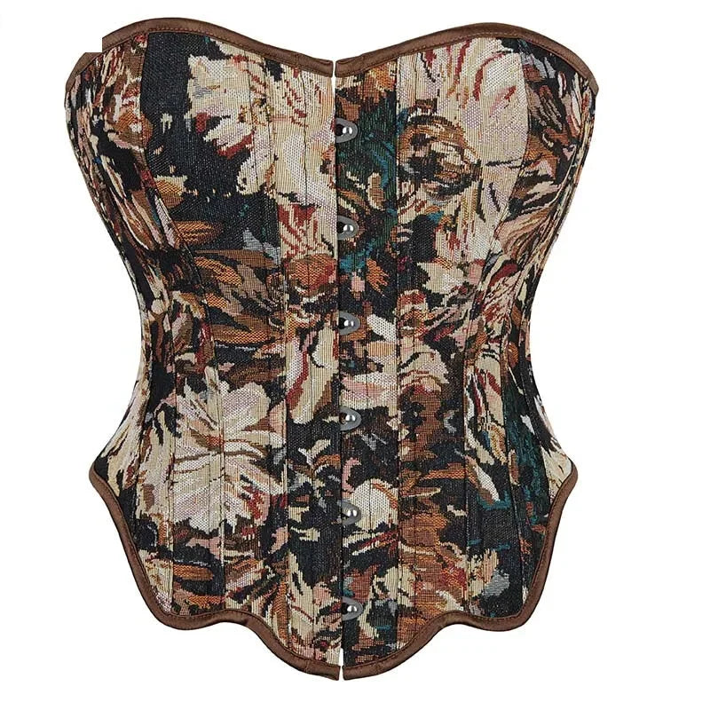 Floral Fishbone Corset Top Retro Bodice Plus Size Xs-Xl Flounce Irregular Bustier - S