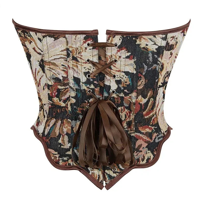 Floral Fishbone Corset Top Retro Bodice Plus Size Xs-Xl Flounce Irregular Bustier - M 5