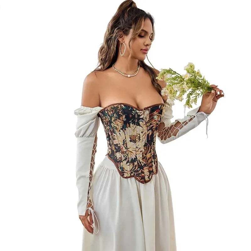 Floral Fishbone Corset Top Retro Bodice Plus Size Xs-Xl Flounce Irregular Bustier - M 8